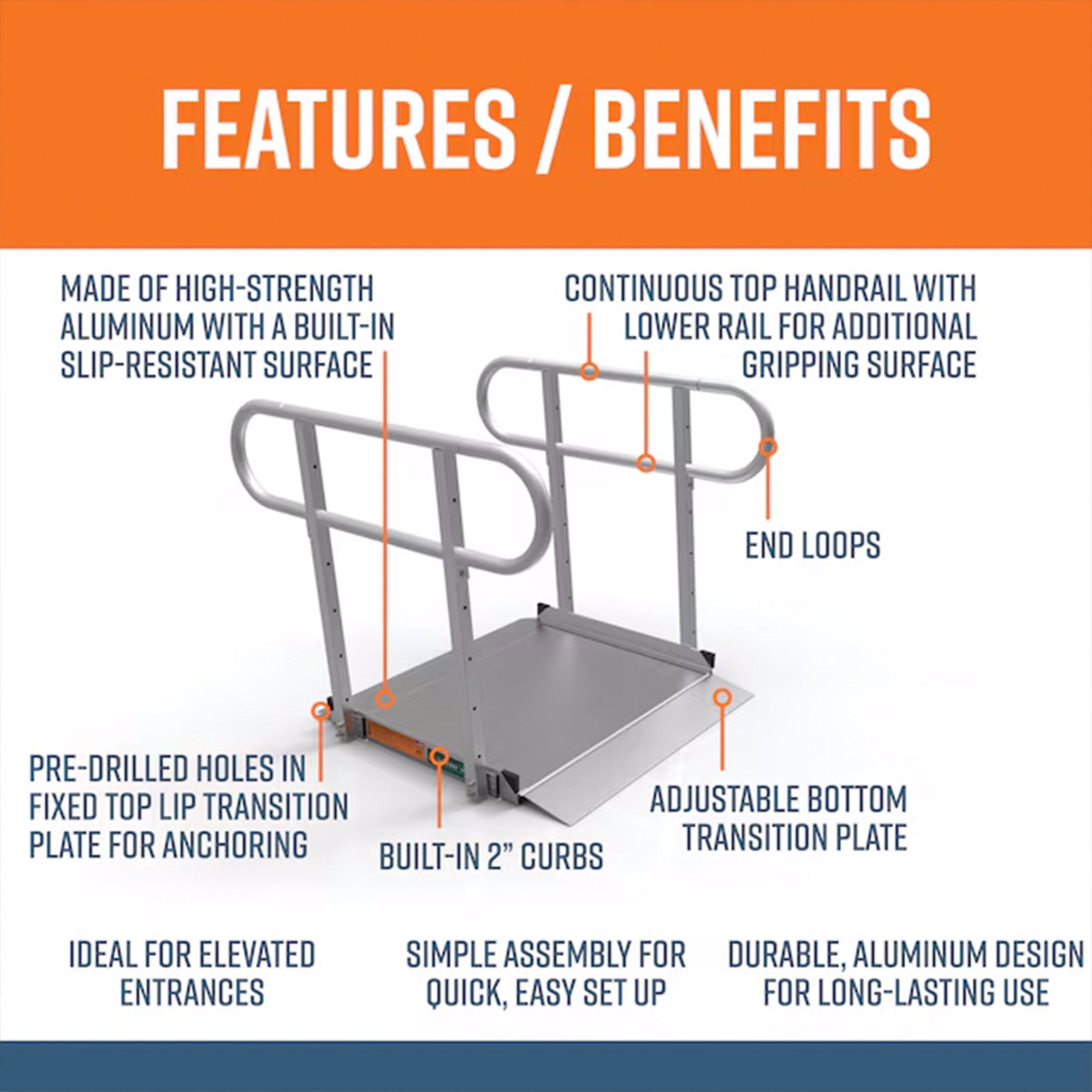 EZ-ACCESS GATEWAY 3G 3 Foot Solid Surface Aluminum Portable Wheelchair Ramp - VMInnovations