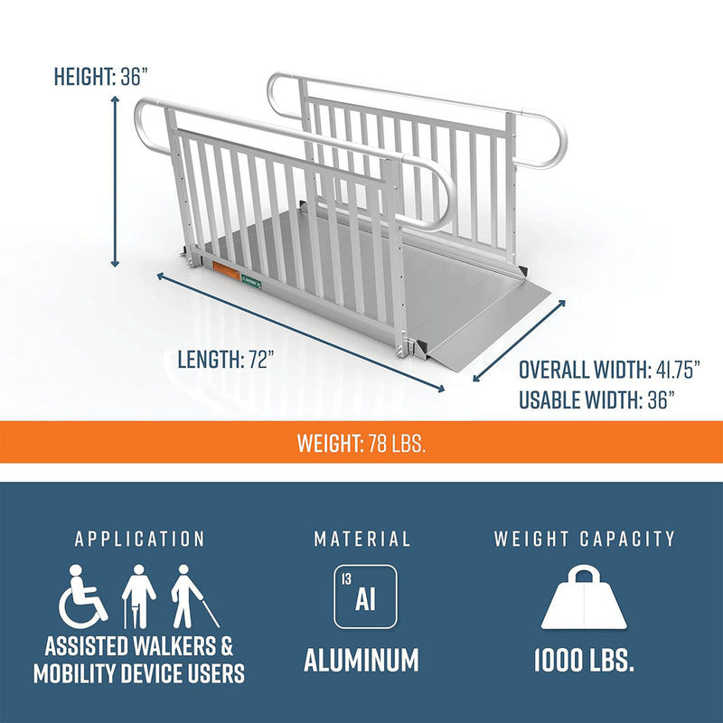 EZ-ACCESS GATEWAY 3G 6 Foot Aluminum Wheelchair Ramp with Vertical Picket Rail