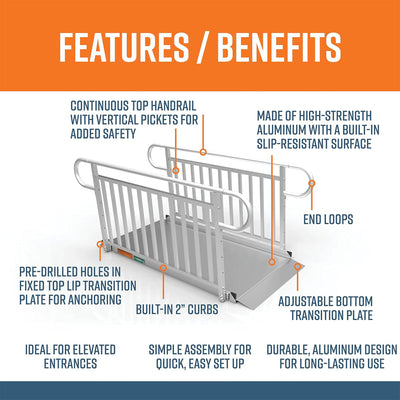 EZ-ACCESS GATEWAY 3G 6 Foot Aluminum Wheelchair Ramp with Vertical Picket Rail