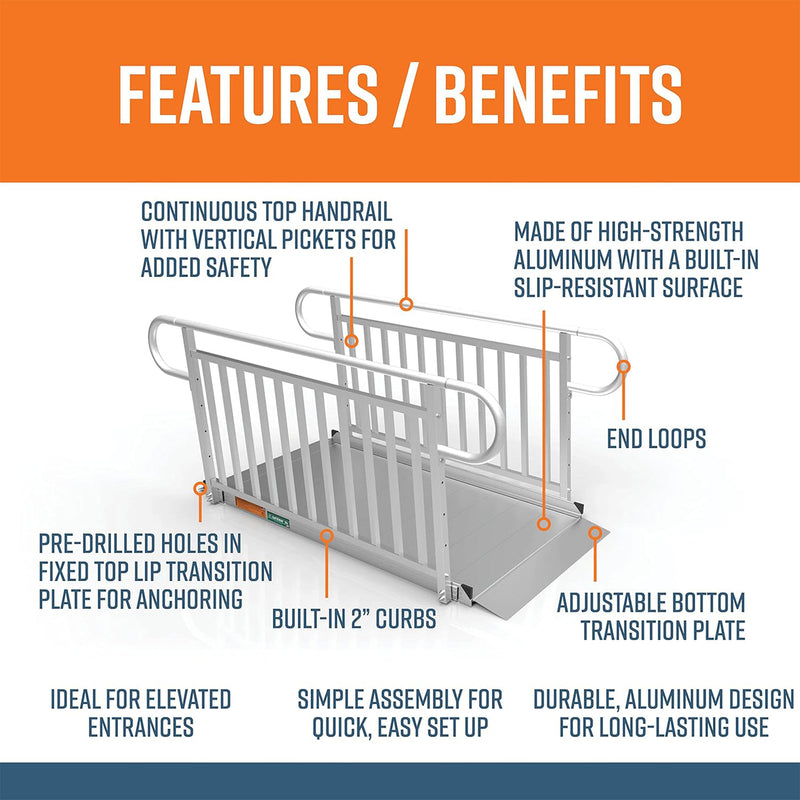 EZ-ACCESS GATEWAY 3G 6 Foot Aluminum Wheelchair Ramp with Vertical Picket Rail