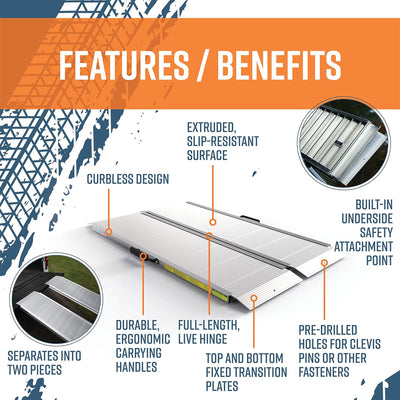 EZ-ACCESS TRAVERSE 4 Foot Singlefold Edgeless Portable Loading Ramp, Silver - VMInnovations
