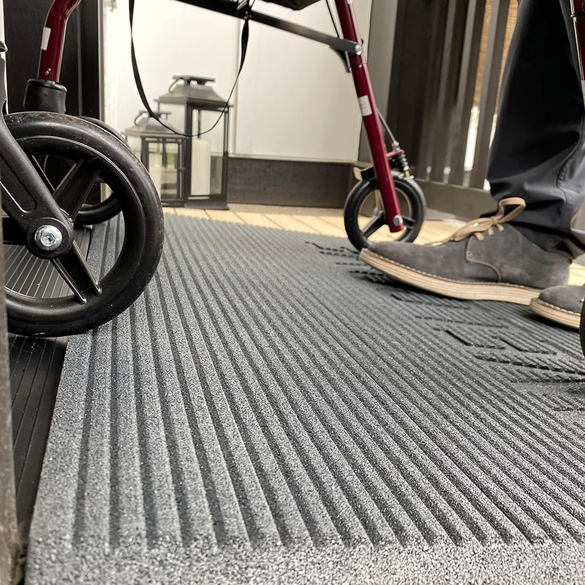 EZ-ACCESS TRANSITIONS 1.5" Rectangular Rubber Angled Welcome Entry Mat, Gray - VMInnovations