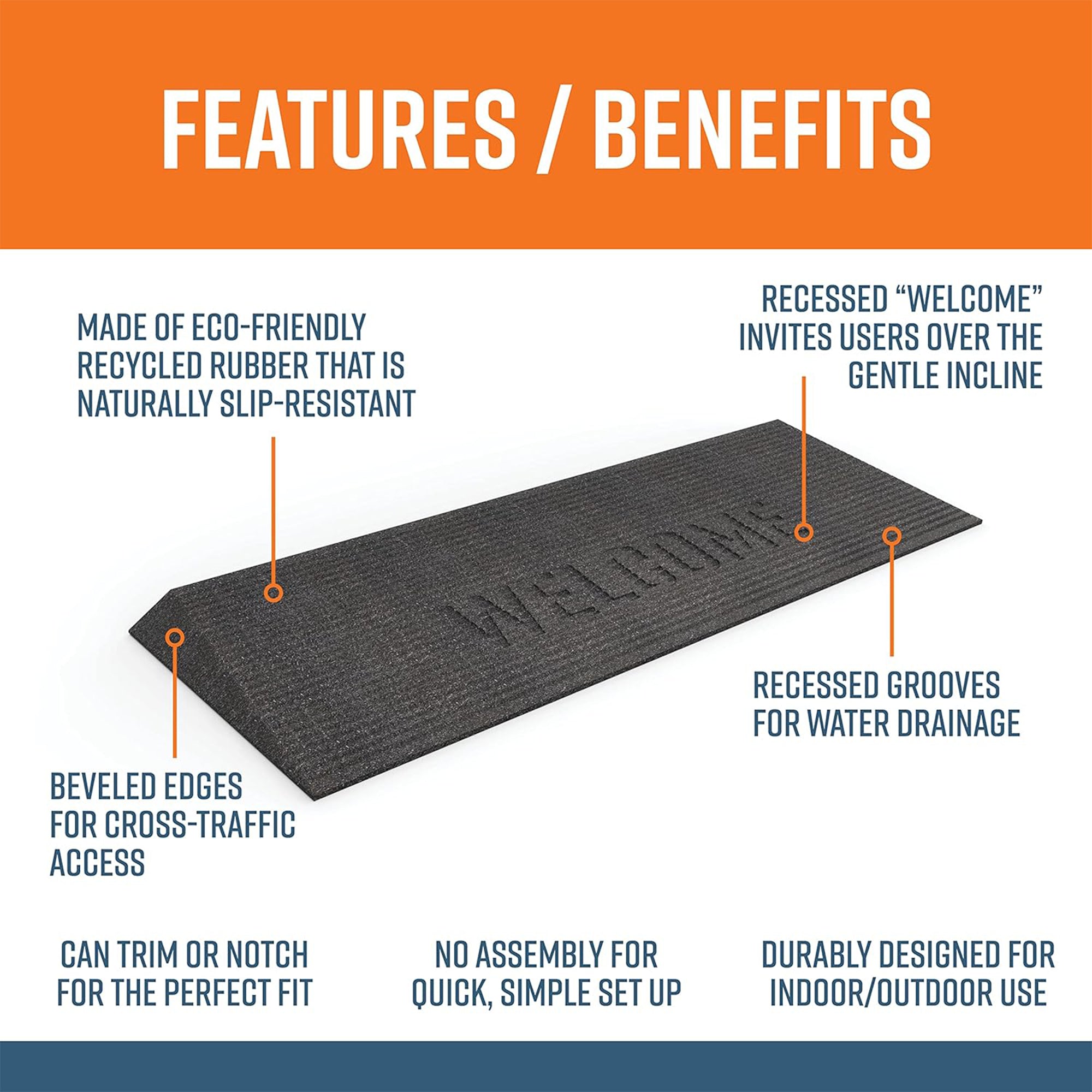 EZ-ACCESS TRANSITIONS 1.5" Rubber Angled Welcome Entry Mat, Black (Used) - VMInnovations