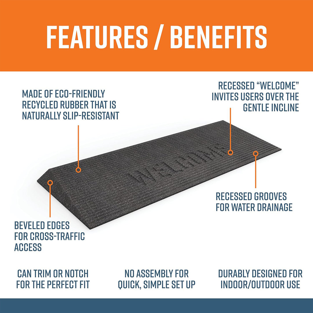 EZ-ACCESS TRANSITIONS 1.5" Rubber Angled Welcome Entry Mat, Black (Open Box) - VMInnovations