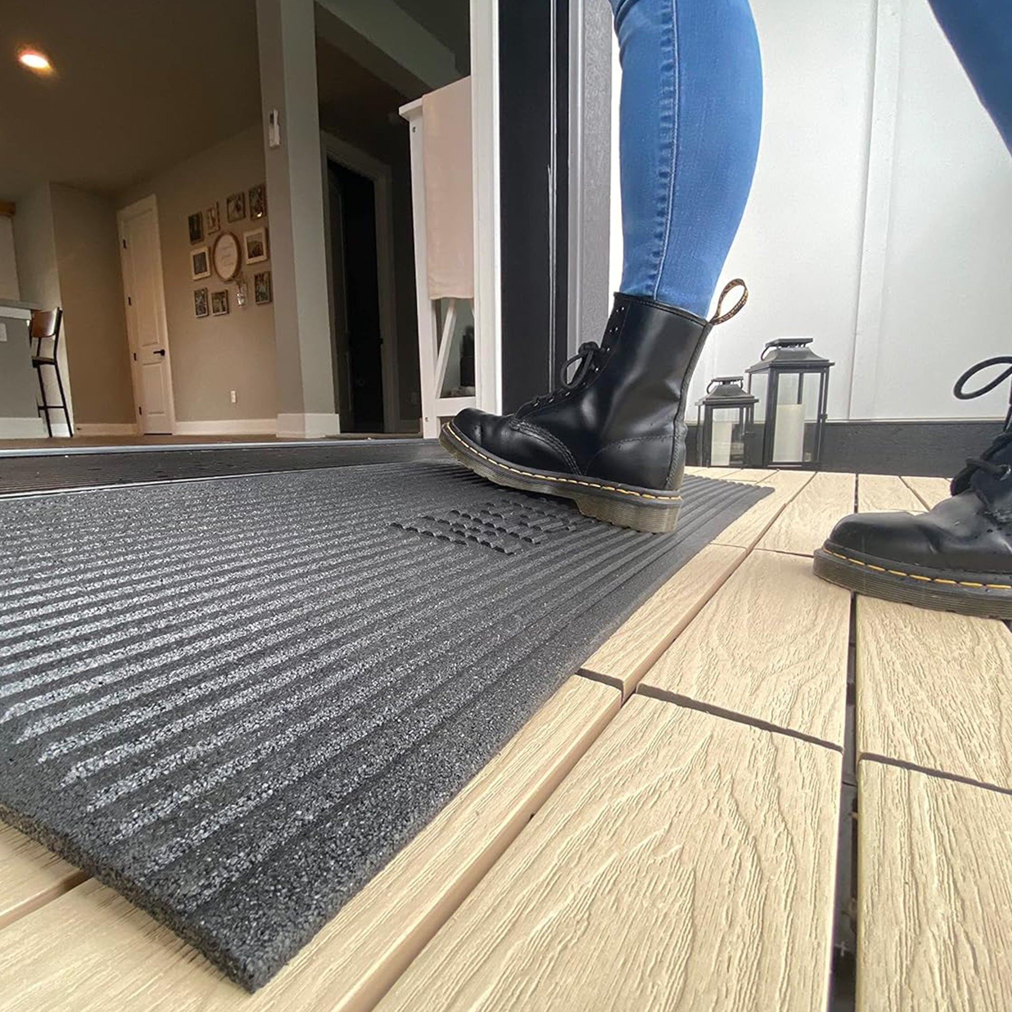 EZ-ACCESS TRANSITIONS 1.5" Rectangular Rubber Angled Welcome Entry Mat, Black - VMInnovations