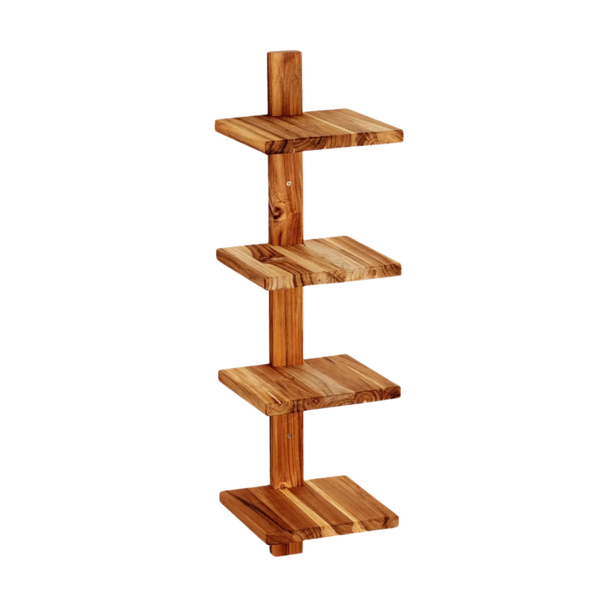 texxture 4 Shelf Floating Wall Shelves Column Shelving, Takara Small, Teak Wood - VMInnovations