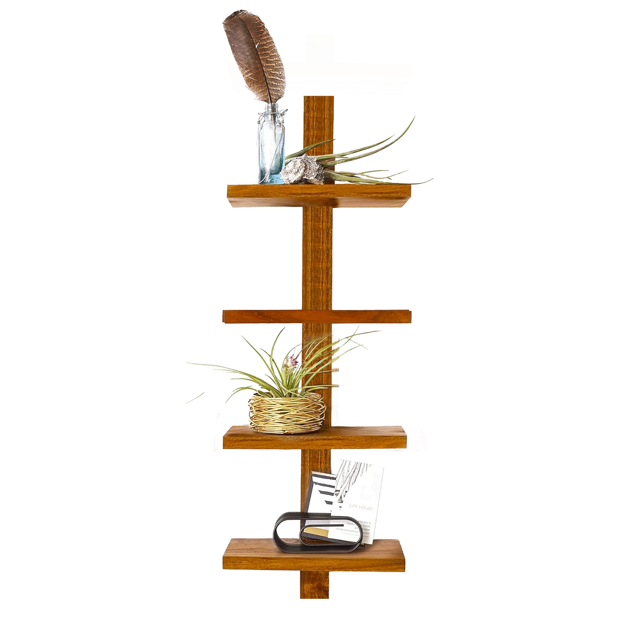 texxture 4 Shelf Floating Wall Shelves Column Shelving, Takara Small, Teak Wood - VMInnovations