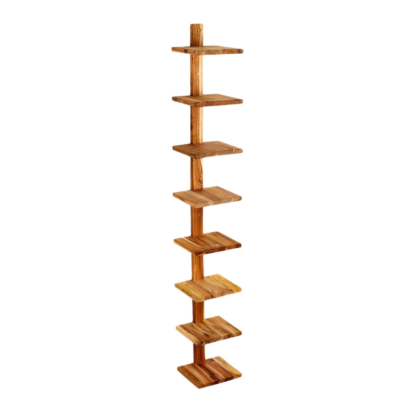 texxture 8 Shelf Floating Wall Shelves Column Shelving, Takara Large, Teak Wood - VMInnovations