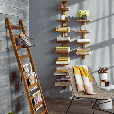 texxture 8 Shelf Floating Wall Shelves Column Shelving, Takara Large, Teak Wood - VMInnovations