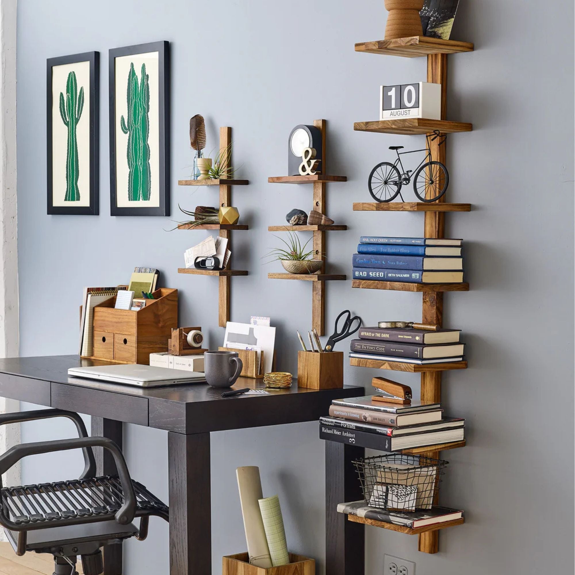 texxture 8 Shelf Floating Wall Shelves Column Shelving, Takara Large, Teak Wood - VMInnovations