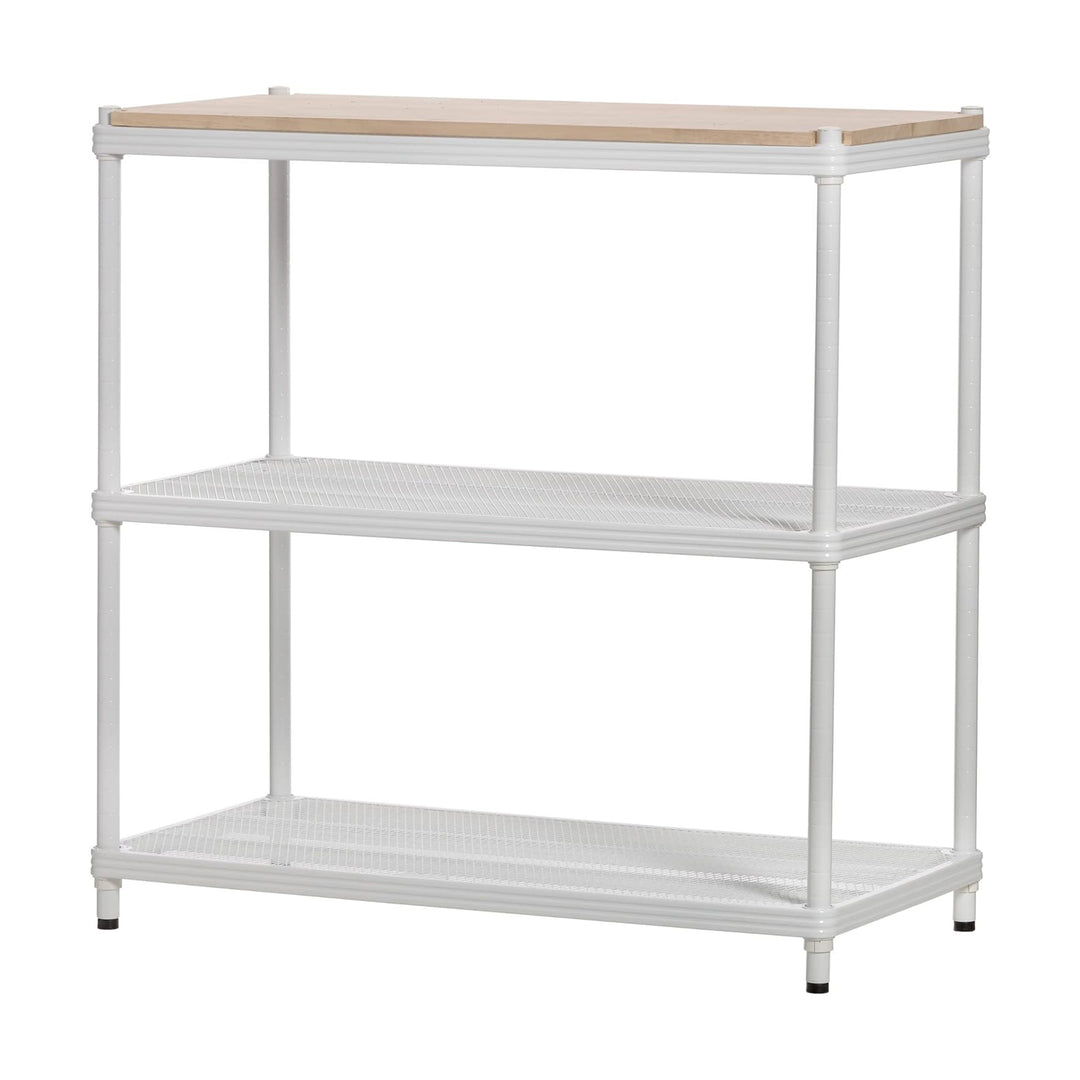 Design Ideas Metal Storage Wood Top Workbench Shelving Unit, White (Open Box) - VMInnovations
