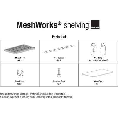 Design Ideas MeshWorks Metal Storage Wood Top Workbench Shelving Unit, White