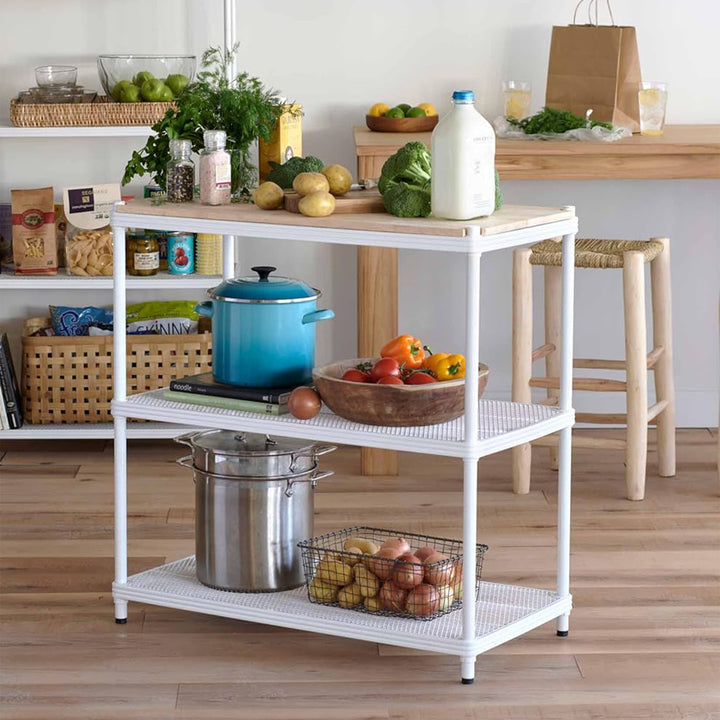 Design Ideas Metal Storage Wood Top Workbench Shelving Unit, White (Open Box) - VMInnovations