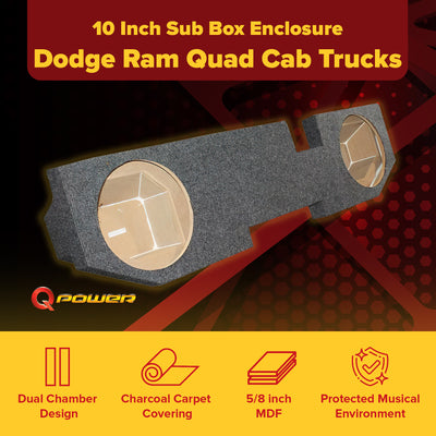 QPower Dodge Quad Cab '02-15 Dual 10" Truck Subwoofer Box (For Parts)