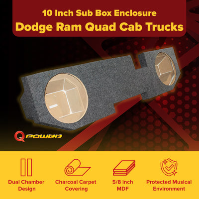 QPower QDODGE104DOOR Dodge Quad Cab '02-15 Dual 10" Truck Subwoofer Box