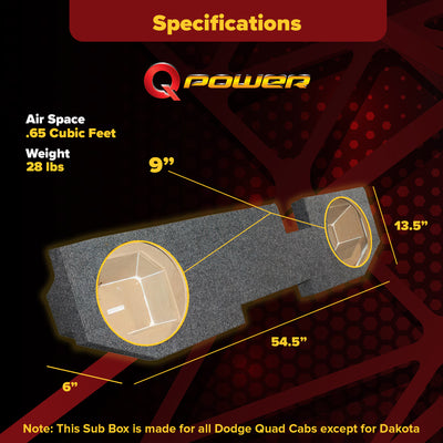 QPower QDODGE104DOOR Dodge Quad Cab '02-15 Dual 10" Truck Subwoofer Box
