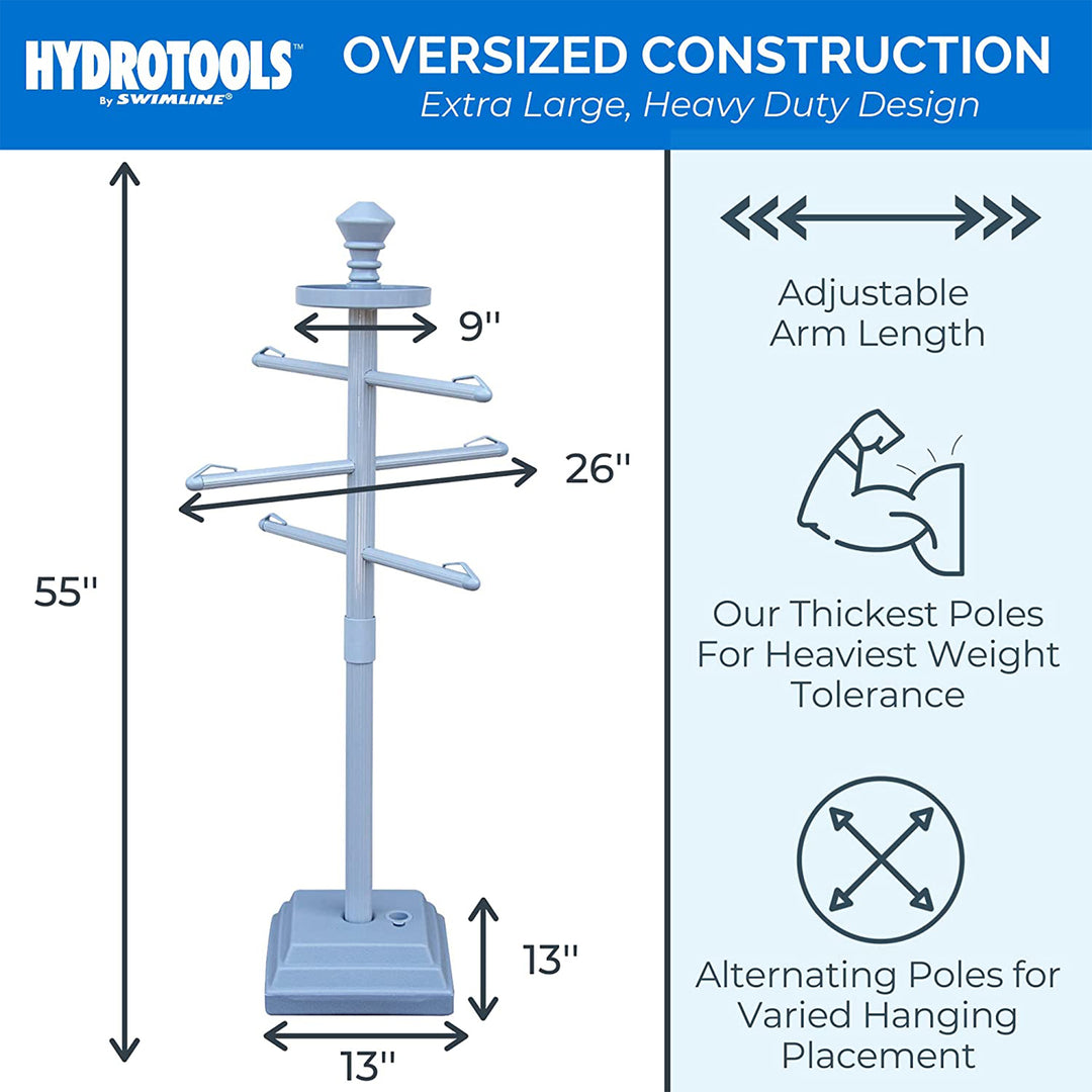 Swimline 89033 55" Tall 3-Arm Free Standing Poolside Towel Accessory Rack, Blue