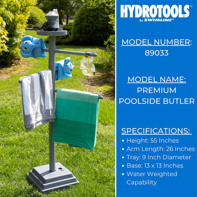 Swimline 89033 55" Tall 3-Arm Free Standing Poolside Towel Accessory Rack, Blue - VMInnovations