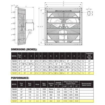 Hurricane Pro Shutter Exhaust Fan with 3 Metal Blades and Button Controller, 36"