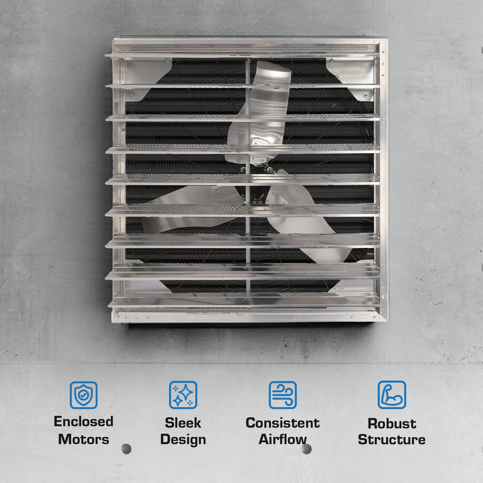 Hurricane Pro Shutter Exhaust Fan with 3 Metal Blades and Button Controller, 36" - VMInnovations