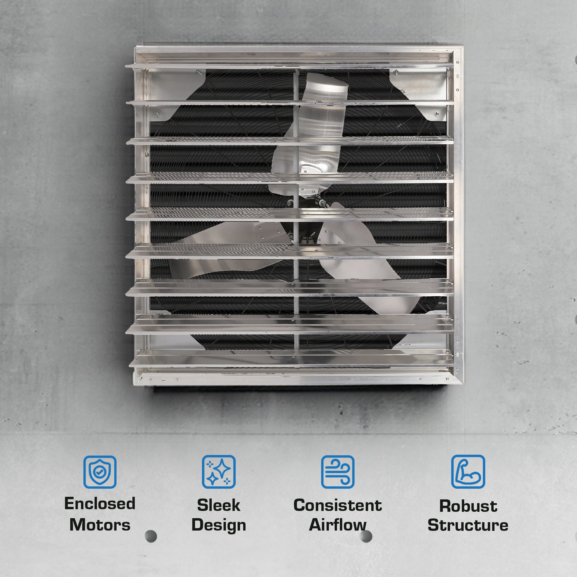 Hurricane Pro Shutter Exhaust Fan with 3 Metal Blades and Button Controller, 36" - VMInnovations