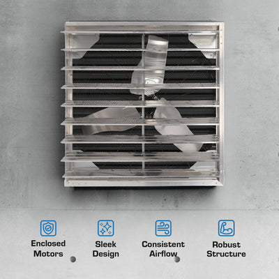Hurricane Pro Shutter Exhaust Fan with 3 Metal Blades and Button Controller, 36" - VMInnovations