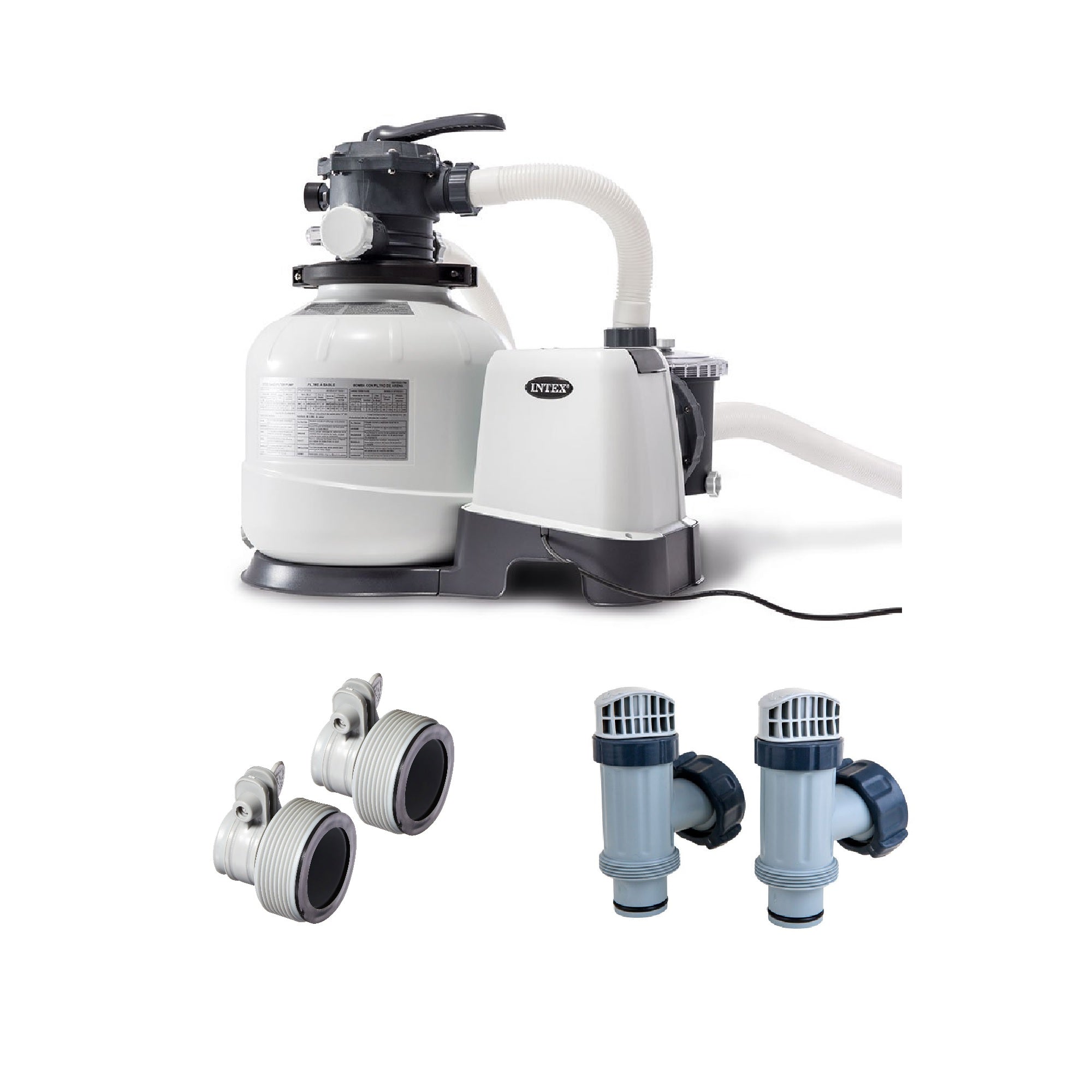 Intex Sand Filter Pump w/ Automatic Timer,  Replacement Hose Adapters and Parts