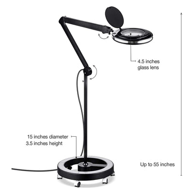 Brightech Pro Magnifying Floor Lamp with Rolling Wheel Base, Black (Open Box) - VMInnovations