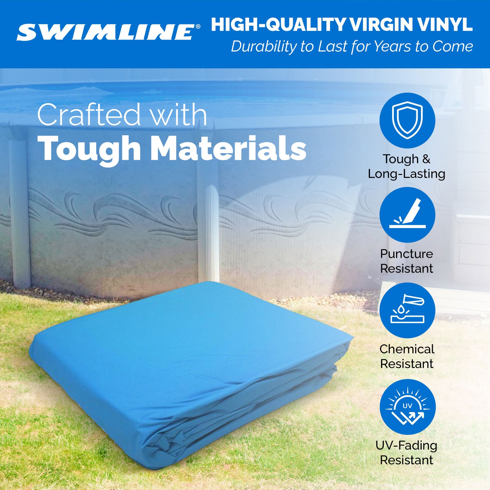 Swimline 18' Solid Blue Round Above Ground Swimming Pool Overlap Liner (Used) - VMInnovations