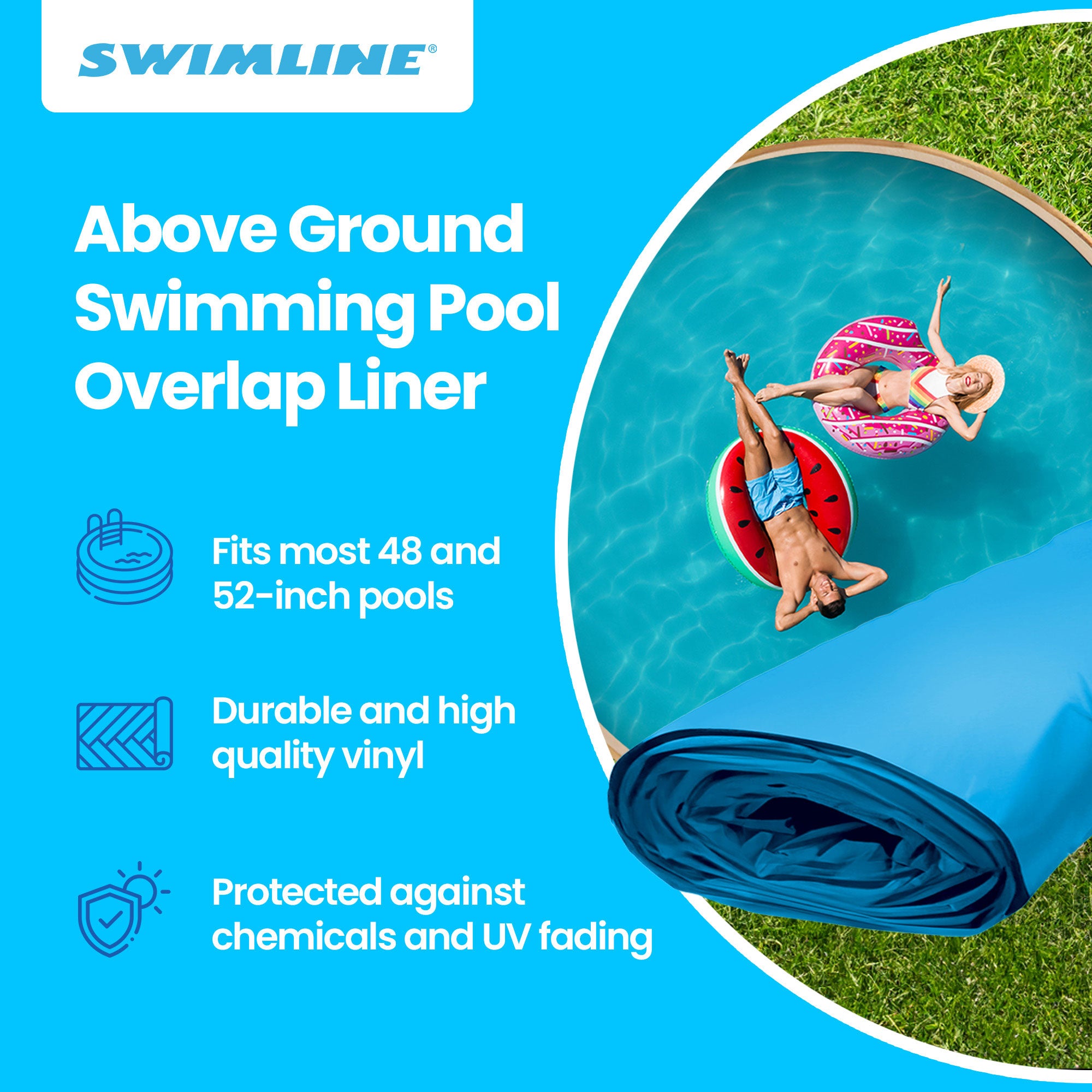 Swimline 21' Solid Blue Round Above Ground Swimming Pool Overlap Liner (Used)