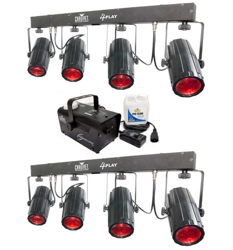(2) CHAUVET 4PLAY LED DMX Light Beam/Bar Effect Systems + H700 Fog/Smoke Machine - VMInnovations