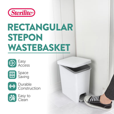 Sterilite 2.7 Gallon Rectangular Step On Trash Bin Wastebasket, White (6 Pack)