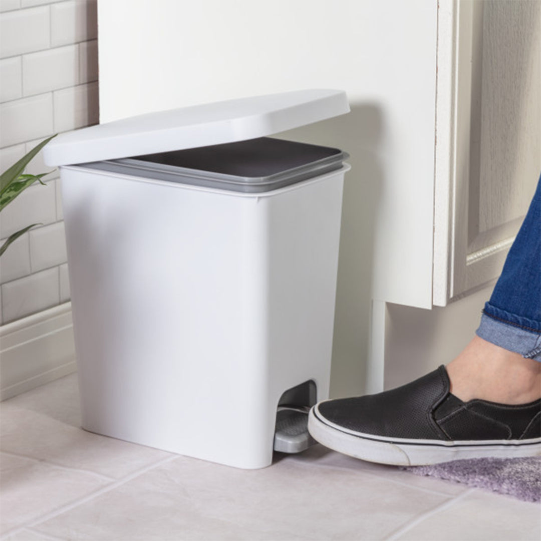 Sterilite 2.7 Gallon Rectangular Step On Trash Bin Wastebasket, White (2 Pack) - VMInnovations