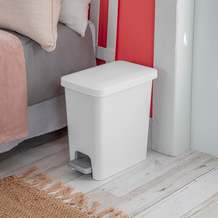 Sterilite 2.7 Gallon Rectangular Step On Trash Bin Wastebasket, White (2 Pack) - VMInnovations