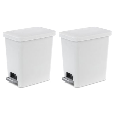 Sterilite 2.7 Gallon Rectangular Step On Trash Bin Wastebasket, White (2 Pack)