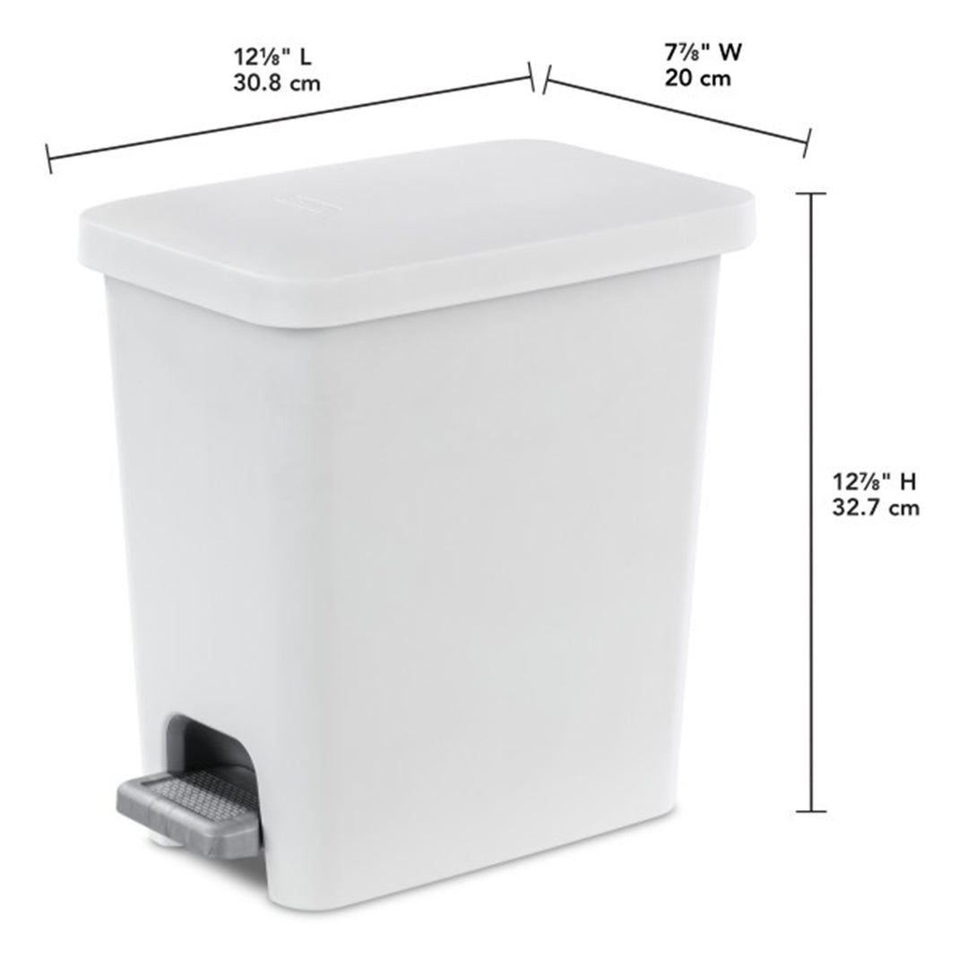 Sterilite 2.7 Gallon Rectangular Step On Trash Bin Wastebasket, White (2 Pack)