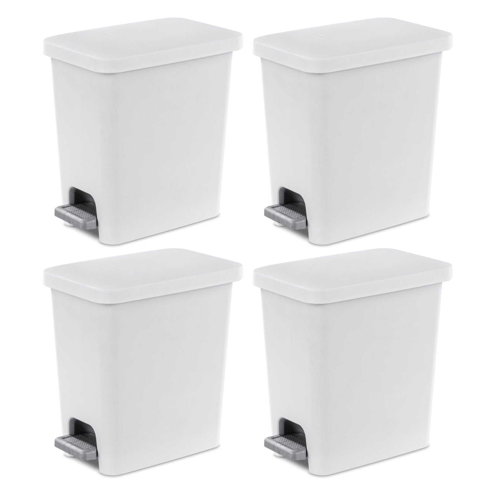 Sterilite 2.7 Gallon Rectangular Step On Trash Bin Wastebasket, White (4 Pack) - VMInnovations