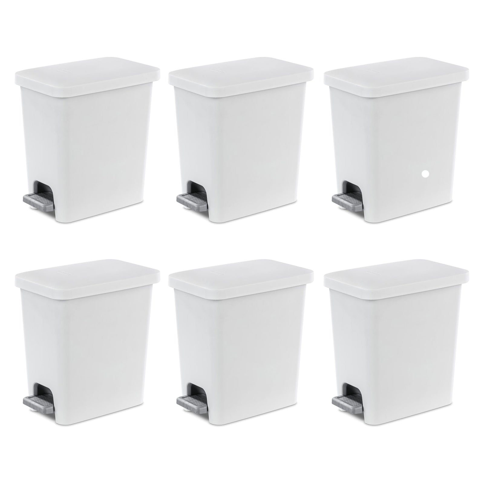 Sterilite 2.7 Gallon Rectangular Step On Trash Bin Wastebasket, White (6 Pack) - VMInnovations