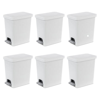 Sterilite 2.7 Gallon Rectangular Step On Trash Bin Wastebasket, White (6 Pack)