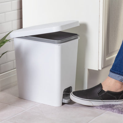 Sterilite 2.7 Gallon Rectangular Step On Trash Bin Wastebasket, White (6 Pack)