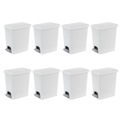 Sterilite 2.7 Gallon Rectangular Step On Trash Bin Wastebasket, White (8 Pack)