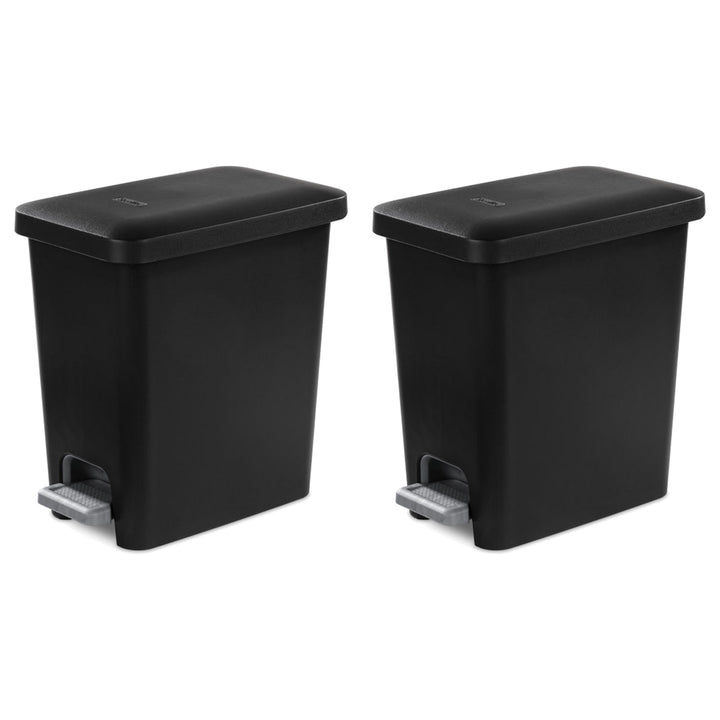 Sterilite 2.7 Gallon Rectangular Step On Trash Bin Wastebasket, Black (2 Pack)