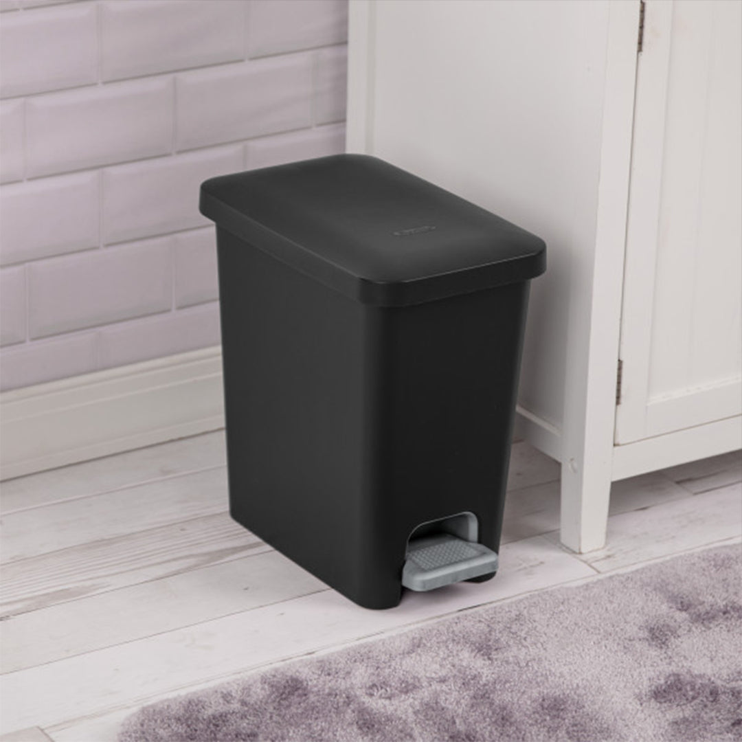 Sterilite 2.7 Gallon Rectangular Step On Trash Bin Wastebasket, Black (2 Pack)