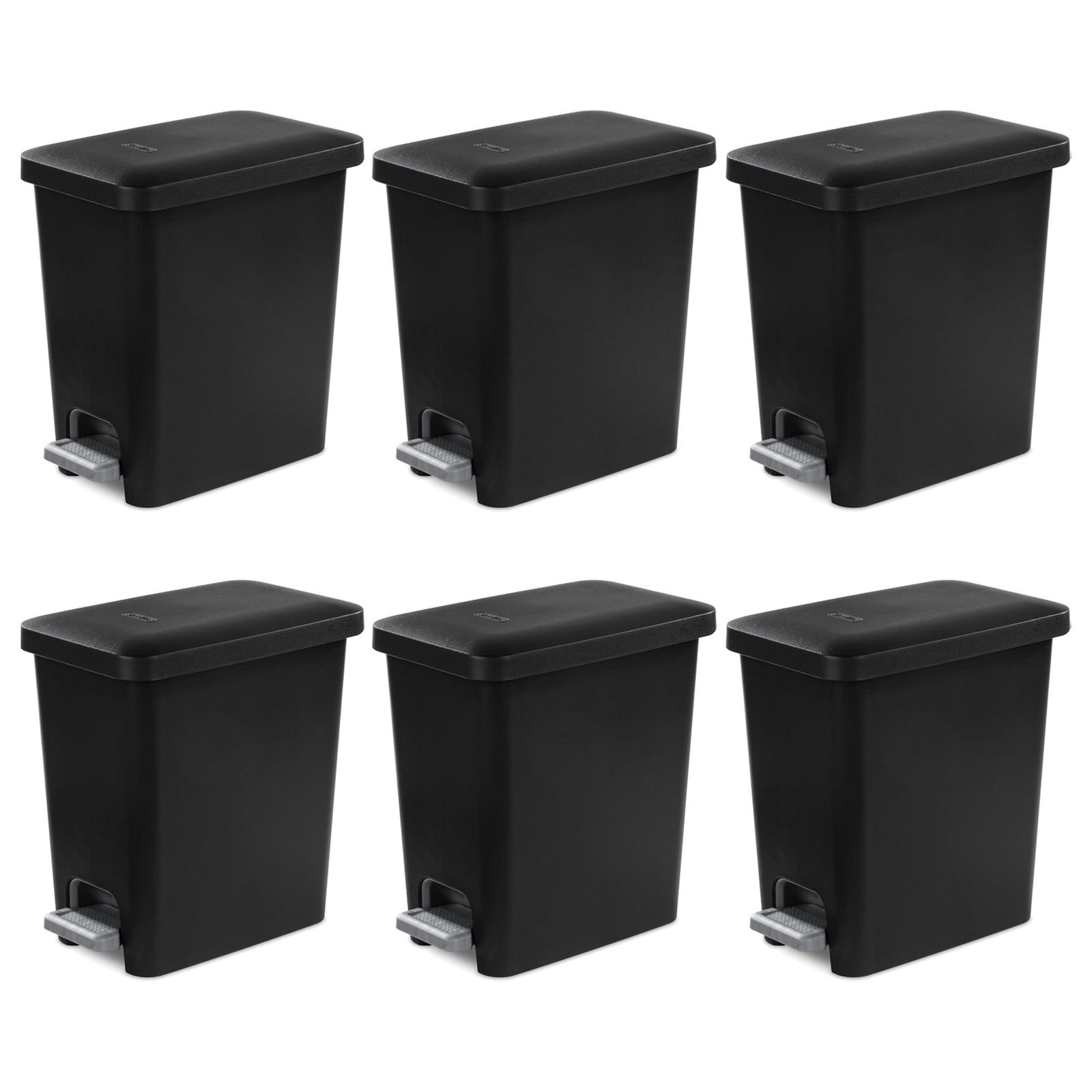 Sterilite 2.7 Gallon Rectangular Step On Trash Bin Wastebasket, Black (6 Pack) - VMInnovations