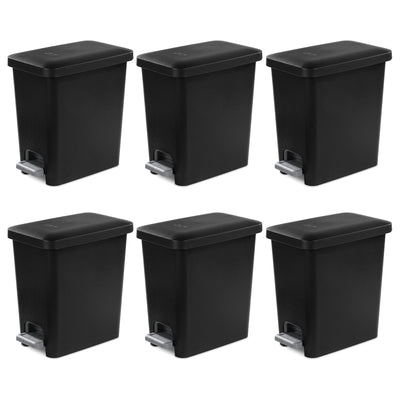 Sterilite 2.7 Gallon Rectangular Step On Trash Bin Wastebasket, Black (6 Pack) - VMInnovations