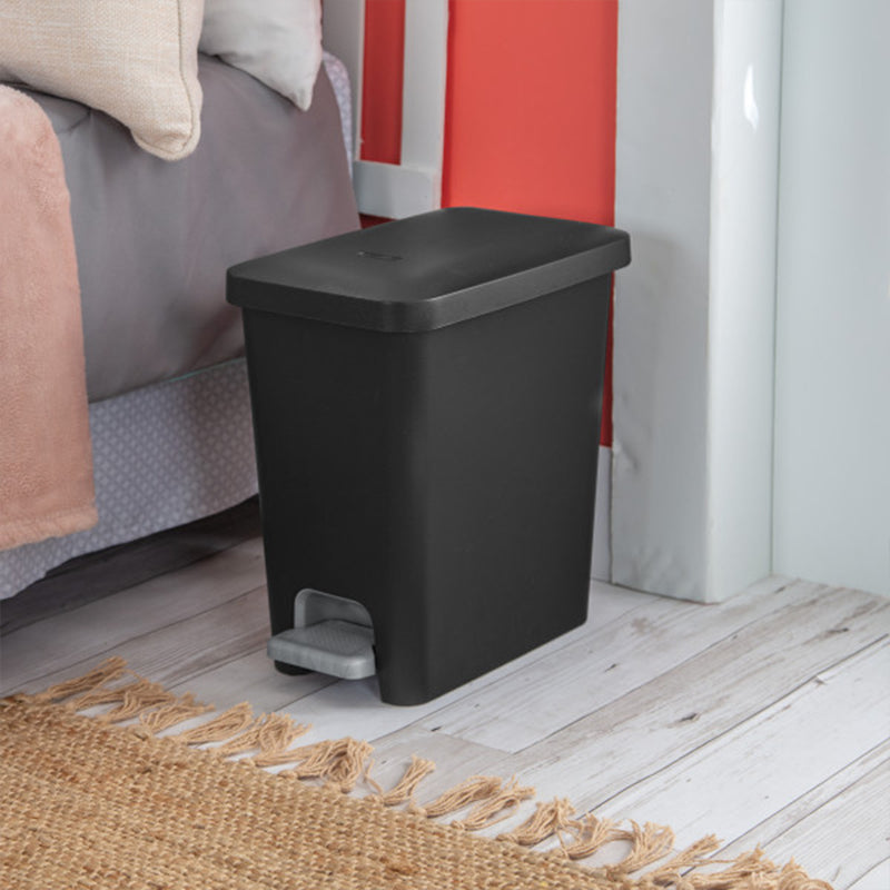 Sterilite 2.7 Gallon Rectangular Step On Trash Bin Wastebasket, Black (6 Pack)