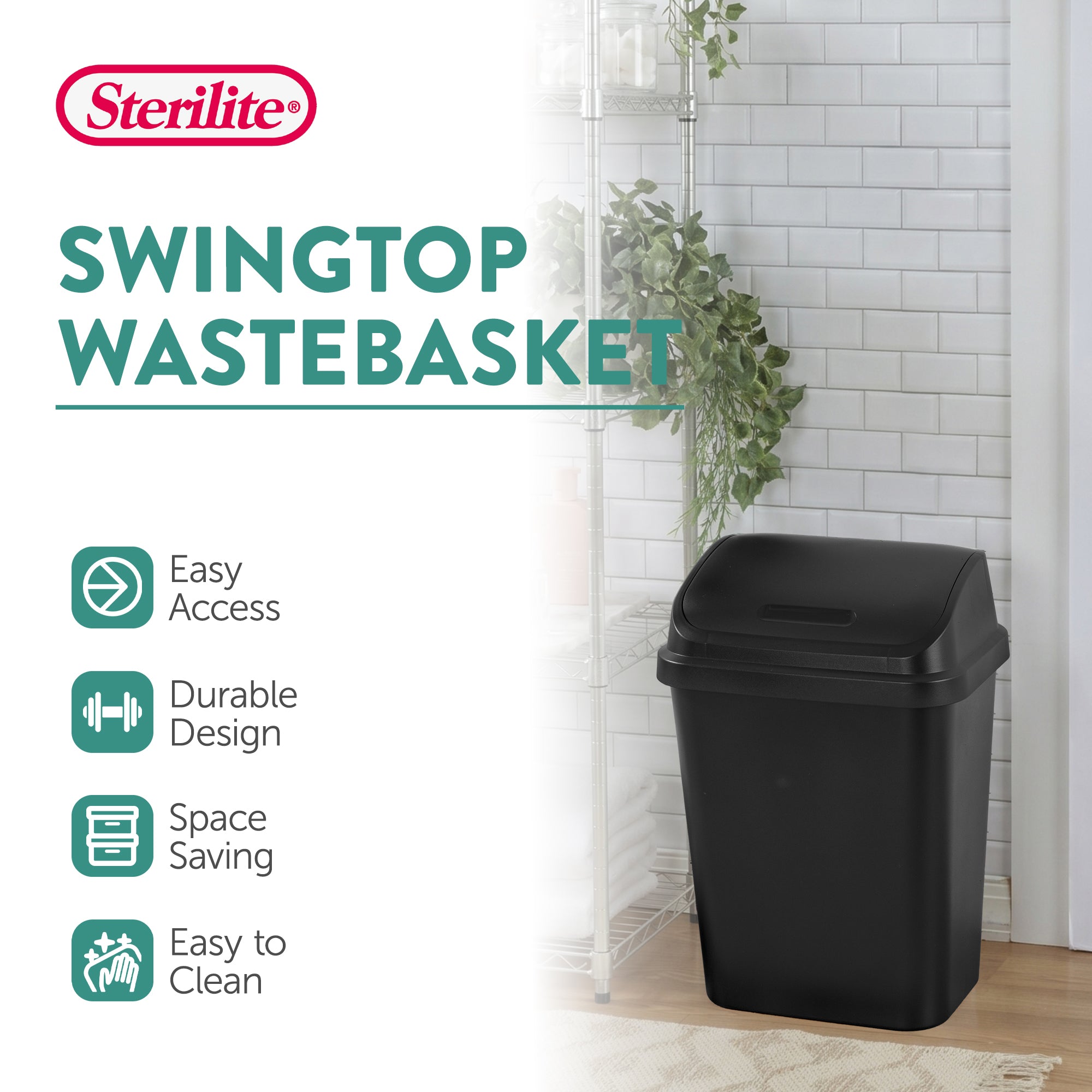 Sterilite 7.8 Gallon SwingTop Kitchen Wastebasket Trash Can, Black (24 Pack)