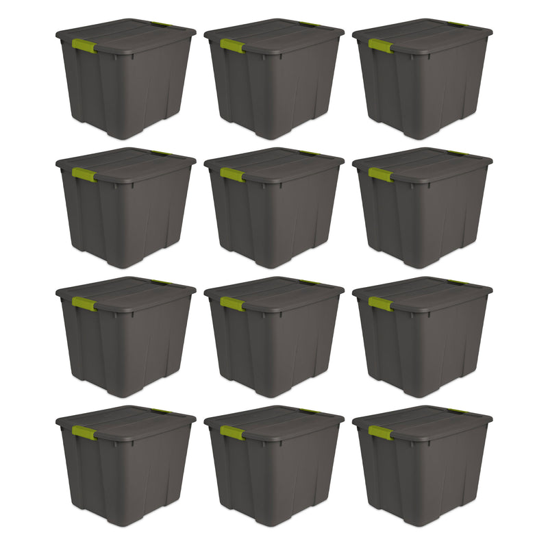 Sterilite 20 Gallon Stackable Plastic Storage Tote Bin with Lid, Gray (12 Pack)
