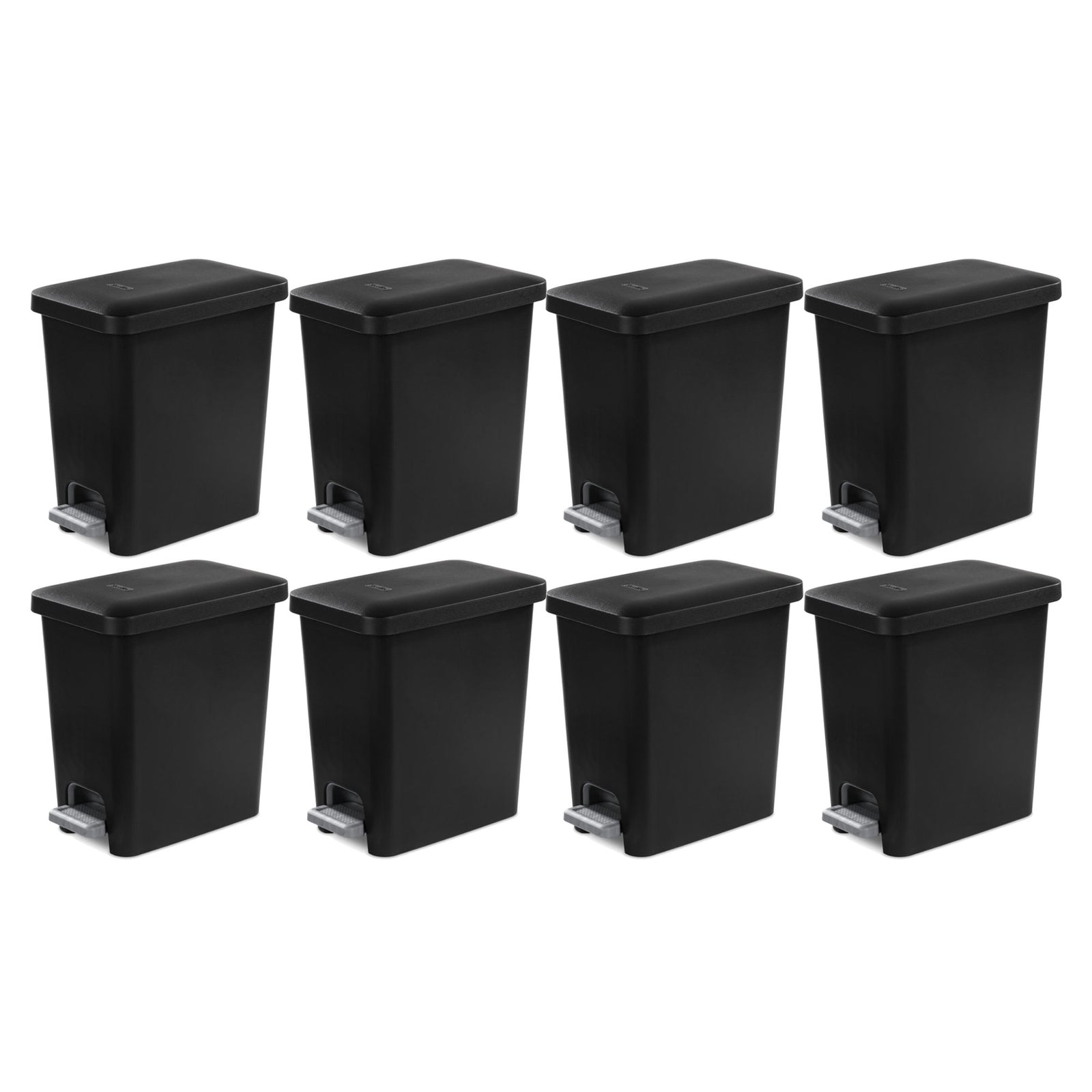 Sterilite 2.7 Gallon Rectangular Step On Trash Bin Wastebasket, Black (8 Pack) - VMInnovations