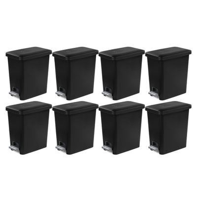 Sterilite 2.7 Gallon Rectangular Step On Trash Bin Wastebasket, Black (8 Pack) - VMInnovations